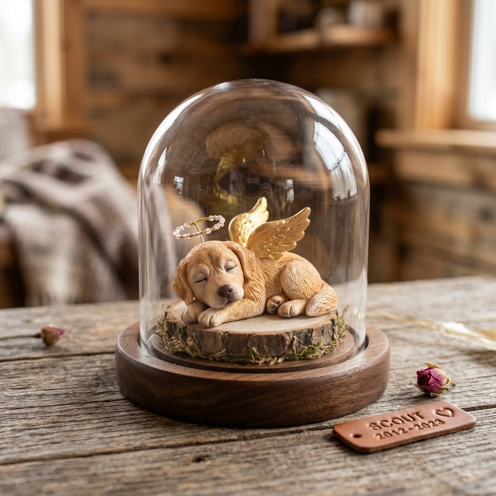 Angel wings pet clay memorial figurine
