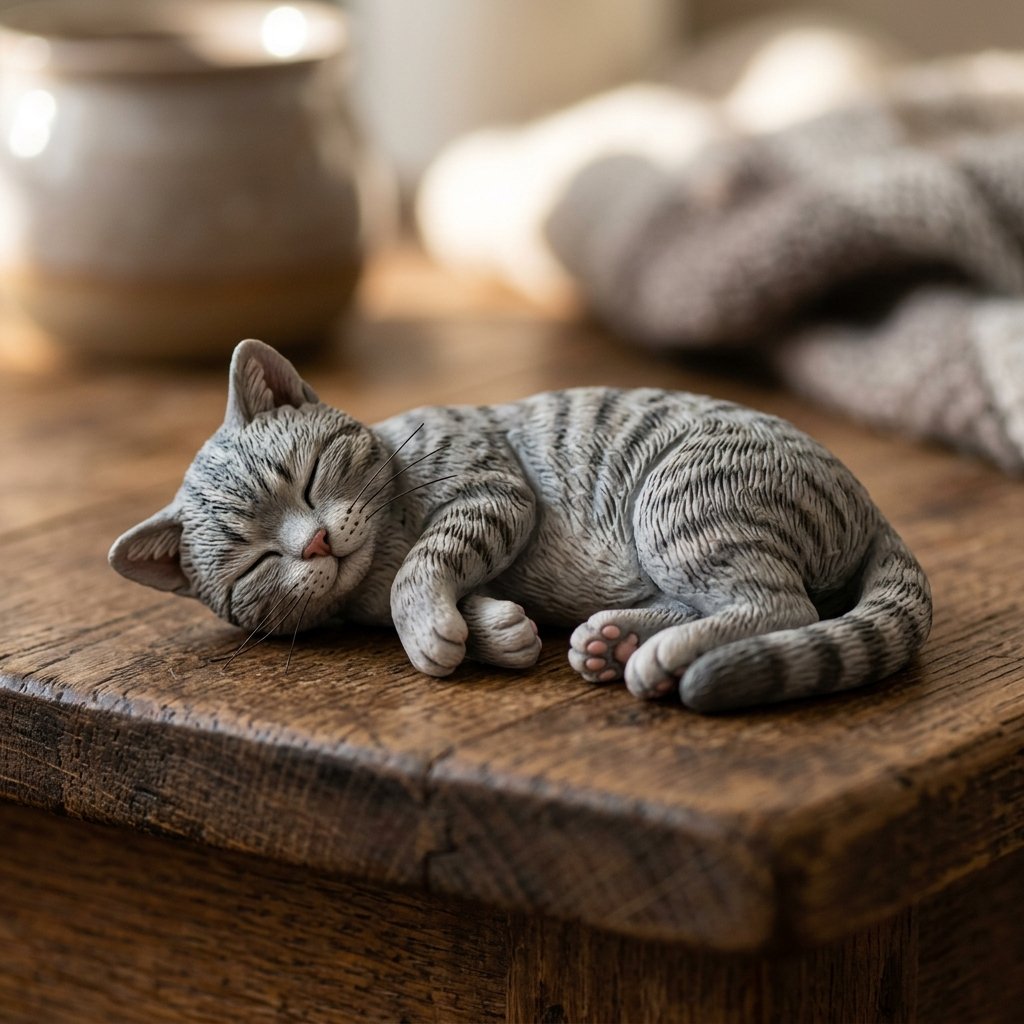 Custom tabby cat clay sculpture
